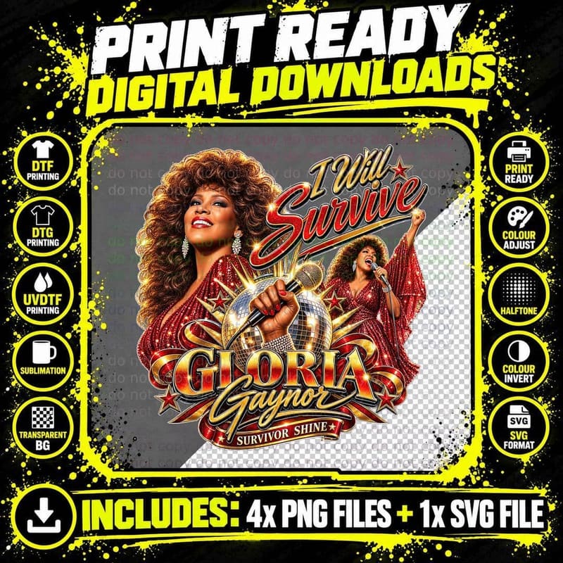 Gloria Gaynor I Will Survive Retro Disco Diva 70s Dance Png SVG Digital Bundle