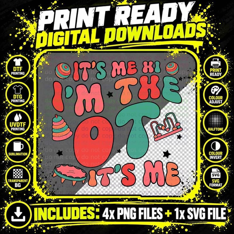 Groovy Occupational Therapy It's Me Hi I'm the OT It's Png SVG Digital Bundle