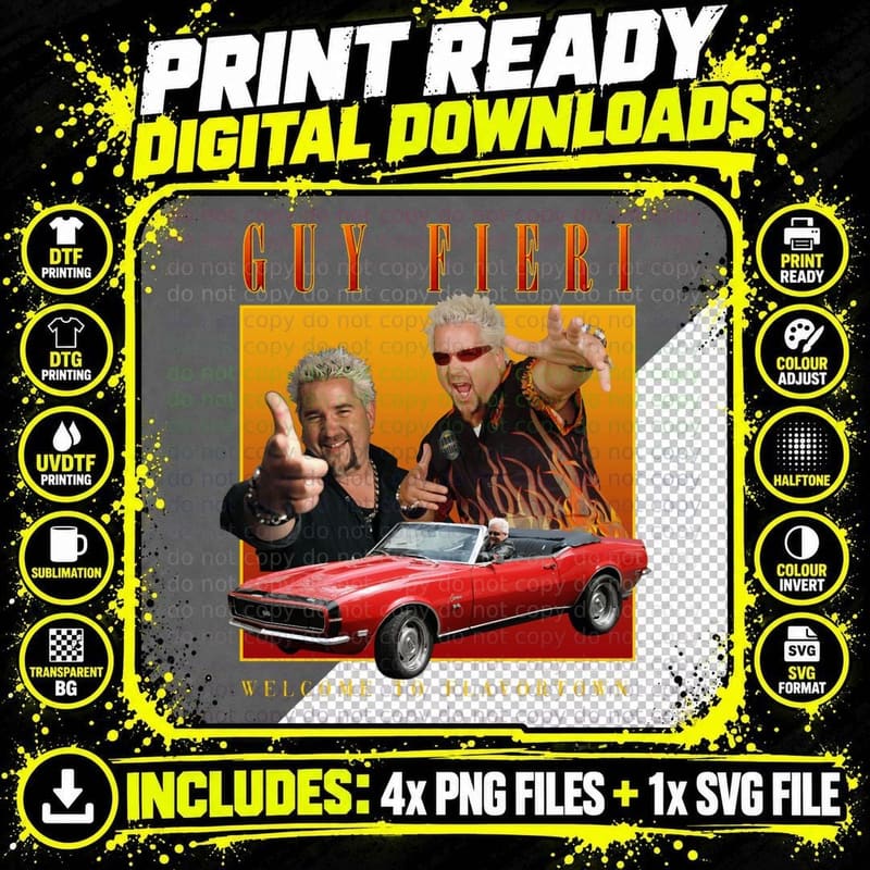 Guy Fieri Welcome to Flavortown Homage Collage Png SVG Digital Bundle