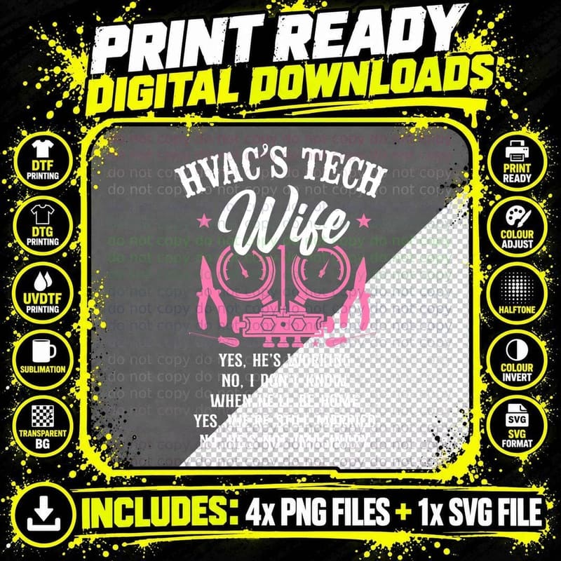 HVAC Technician Tech Wife Vintage Hvac Tech's Wife Yes Png SVG Digital Bundle