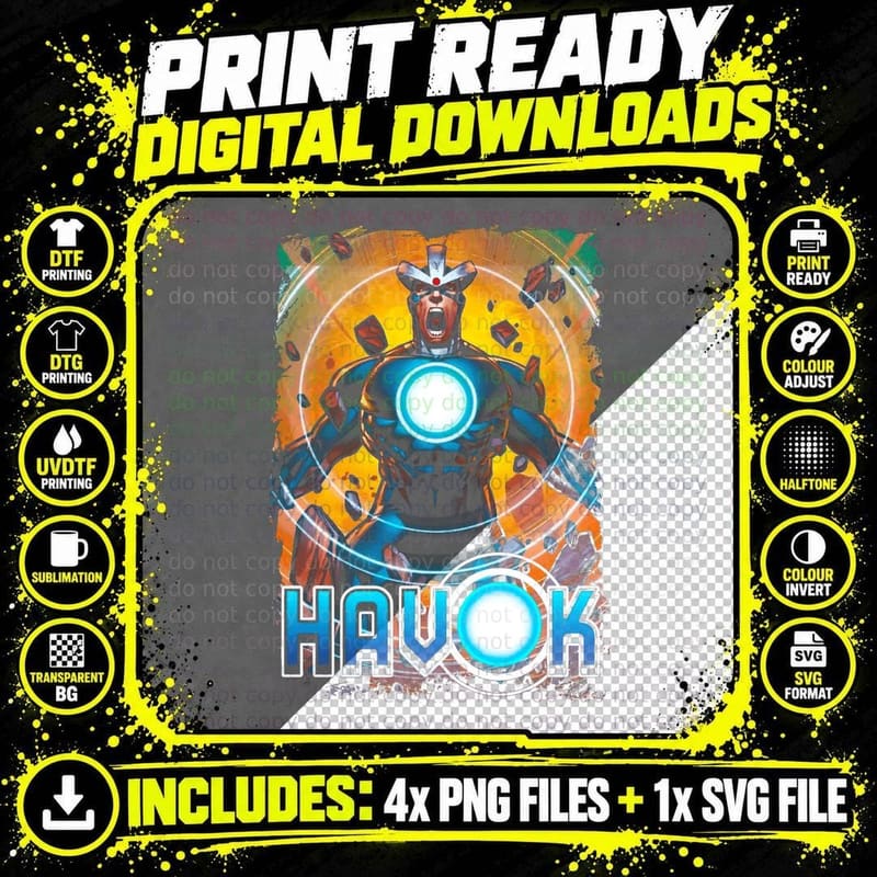 Havok Plasma Energy Blast Retro Comic Art Png SVG Digital Bundle