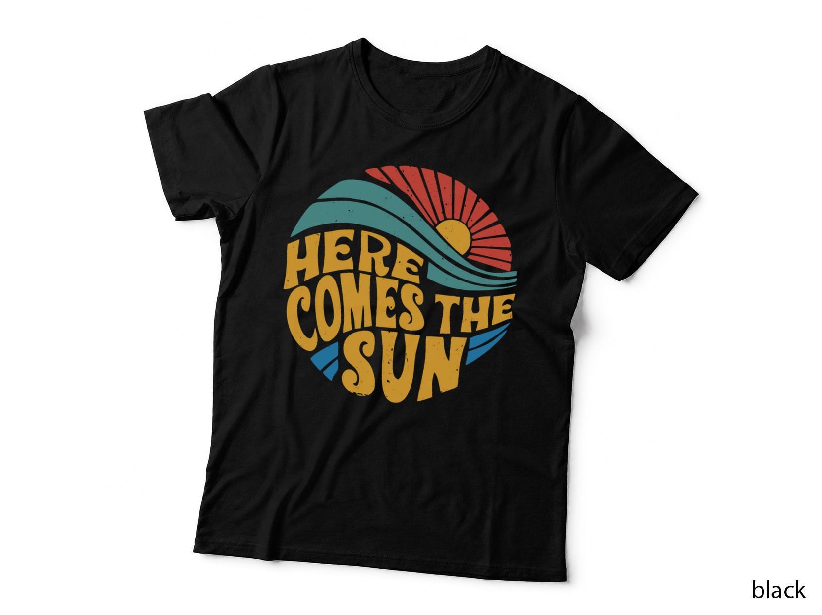 Here Comes the Sun Retro Sunrise Wave Badge, Vintage Music T-Shirt