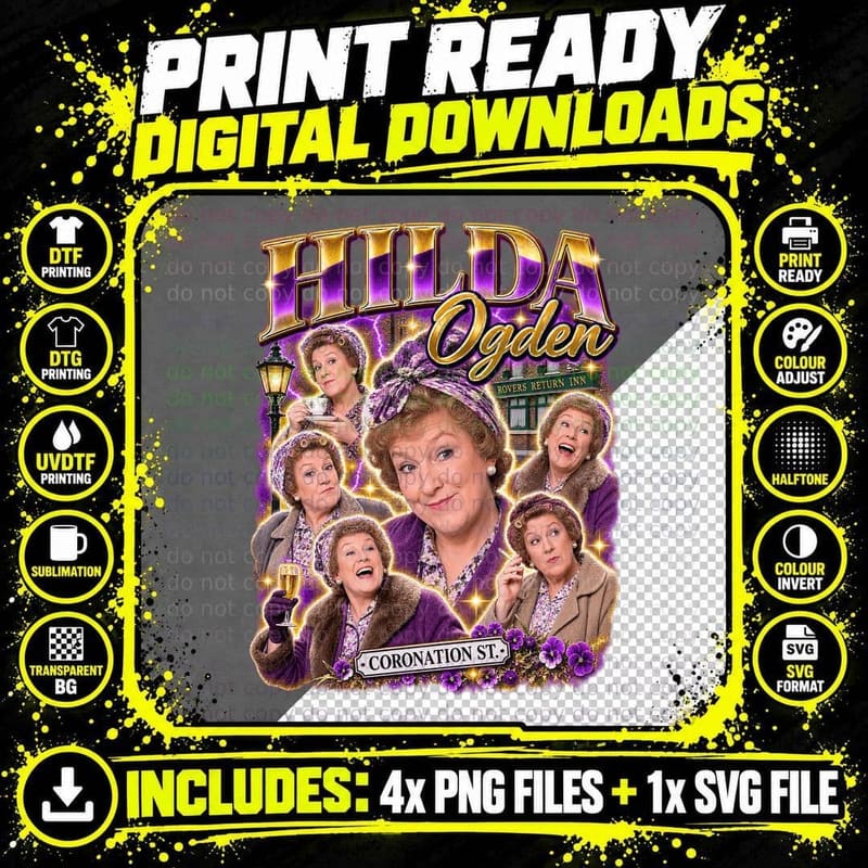 Hilda Ogden Coronation Street Corrie British TV Soap Png SVG Digital Bundle