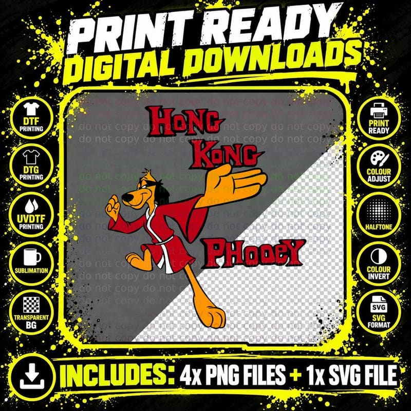 Hong Kong Phooey T-Shirt, Retro Cartoon Style Png SVG Digital Bundle