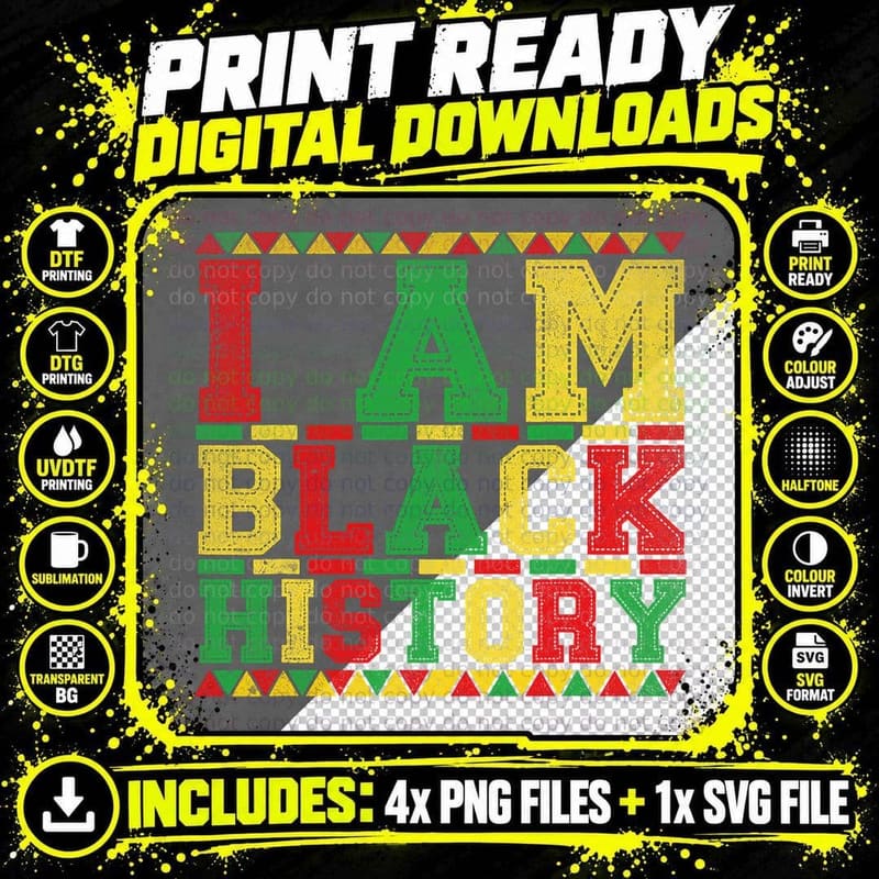 I AM BLACK History Vintage Men Omen Black History Month Png SVG Digital Bundle