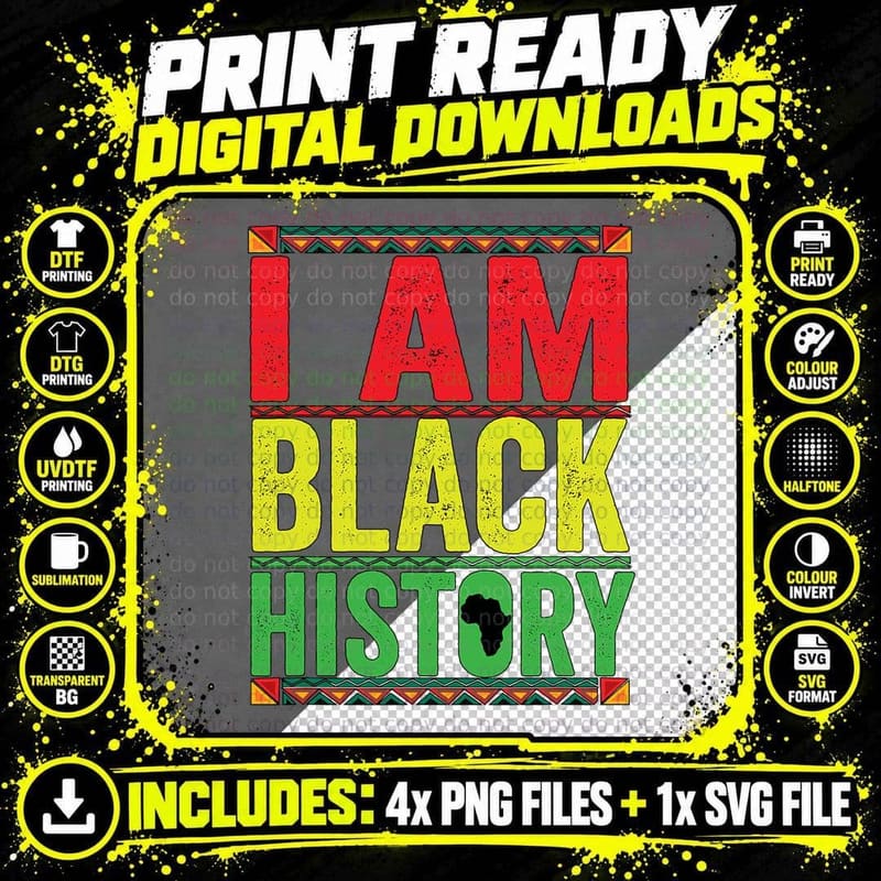 I AM BLACK History Vintage Retro Black History Month Png SVG Digital Bundle