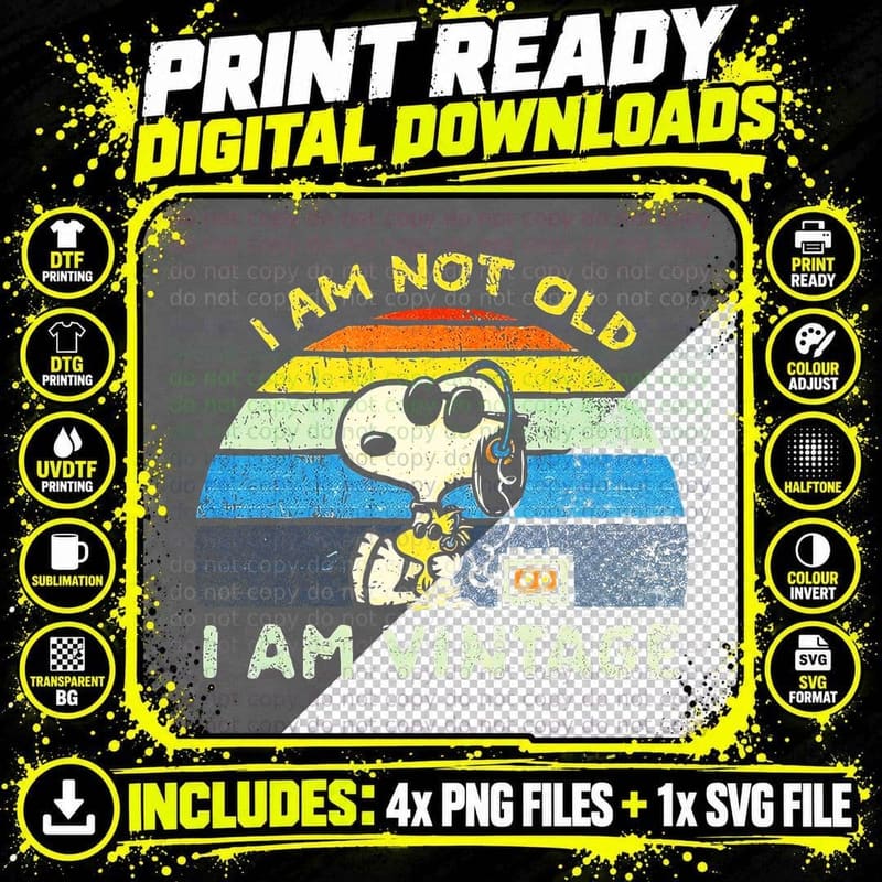 I Am Not Old I Am Vintage Snoopy Shirt, Retro Sunset Png SVG Digital Bundle