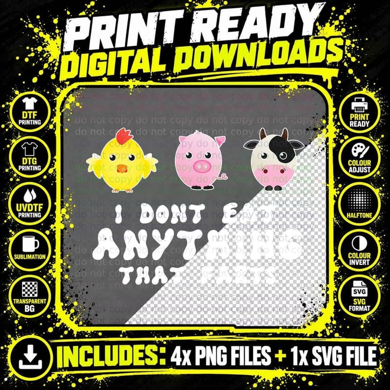 I Don't Eat Anything That Farts Vintage Vegetarian Vegan Png SVG Digital Bundle