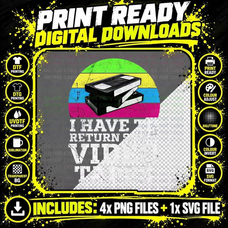 I Have to Return Some Video Tapes Cassete Vintage 90s Png SVG Digital Bundle