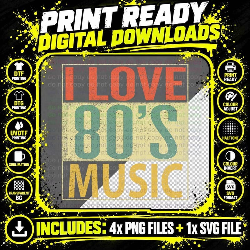I Love 80S Music Vintage T-Shirt, Bold Retro Typography Png SVG Digital Bundle
