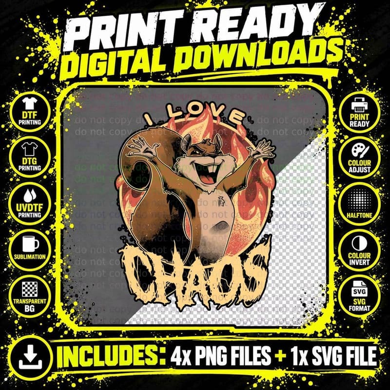 I Love Chaos Chipmunk T-Shirt, Retro 80s Cartoon Tee Png SVG Digital Bundle