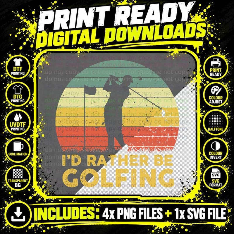 I'd Rather Be Golfing T-Shirt, Retro Sunset Golfer Png SVG Digital Bundle