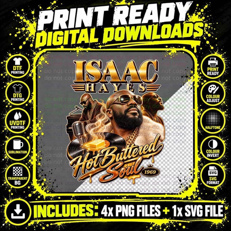 Isaac Hayes Hot Buttered Soul 1969 Memphis Soul Gold Png SVG Digital Bundle