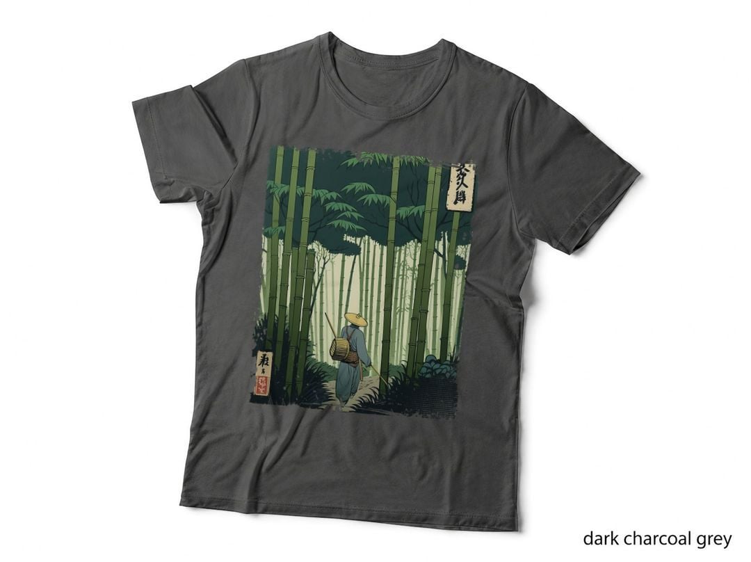 Japanese Bamboo Grove Woodblock Art T-Shirt, Vintage Retro, Spiritual Nature
