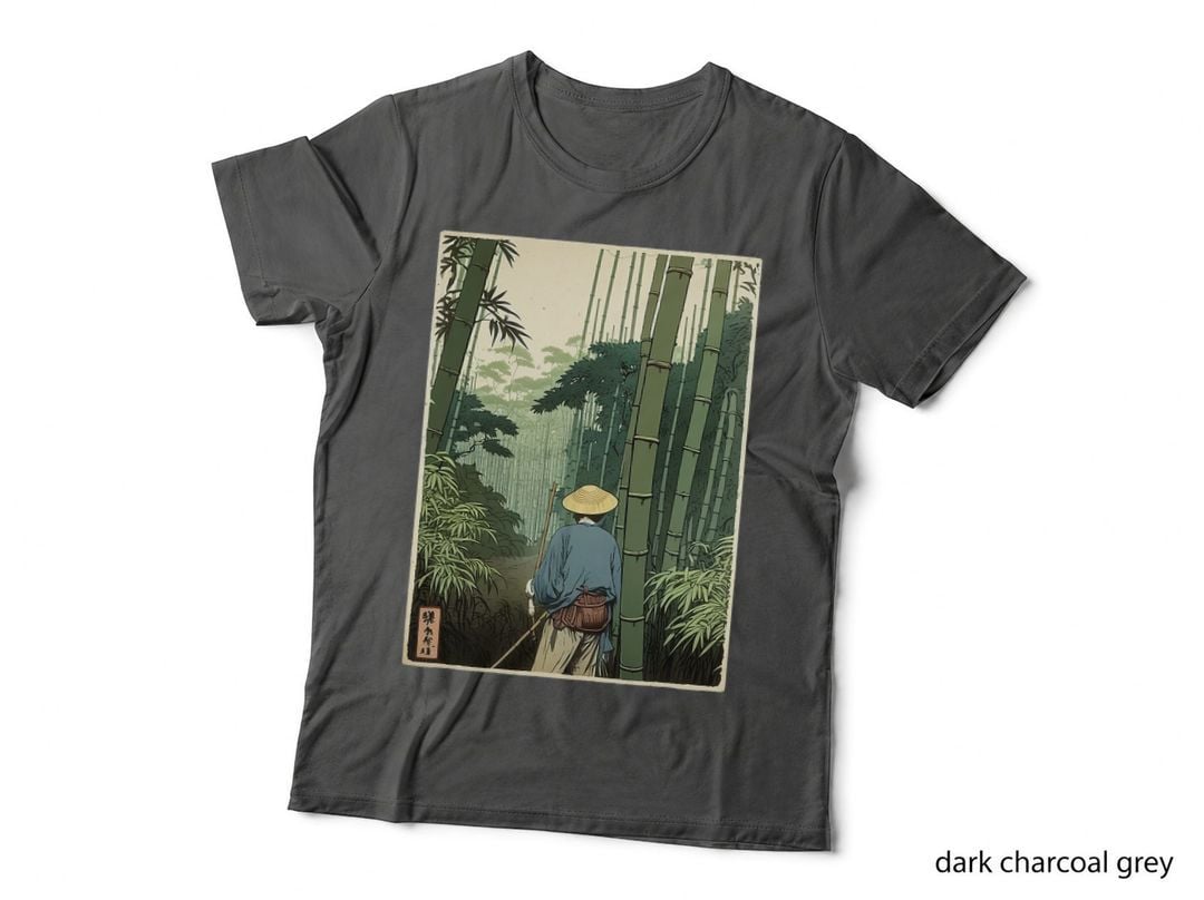 Japanese Bamboo Grove Woodblock Art T-Shirt, Vintage Retro