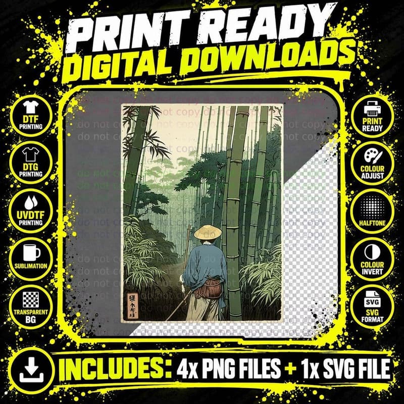 Japanese Bamboo Grove Woodblock Art T-Shirt Png SVG Digital Bundle