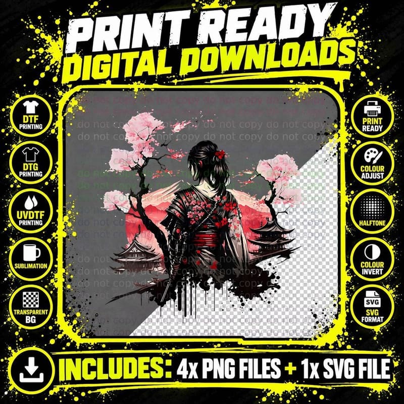 Japanese Samurai Culture Vintage Sakura Cherry Blossom Png SVG Digital Bundle