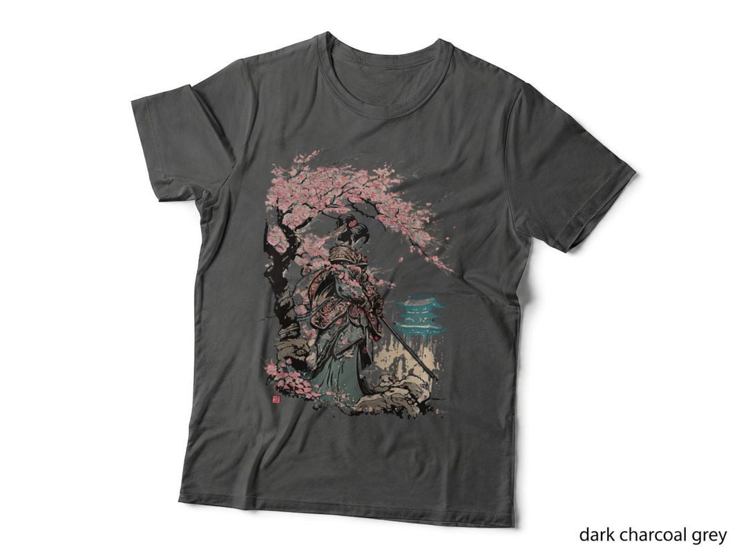 Japanese Samurai Culture Vintage Sakura Cherry Graphic T-Shirt