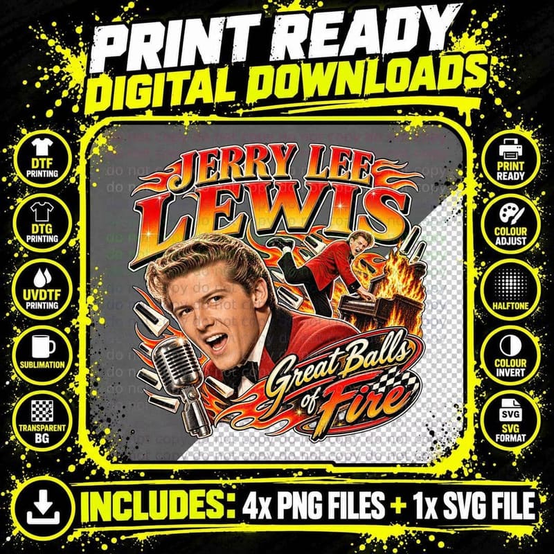 Jerry Lee Lewis Great Balls of Fire Piano Rockabilly Png SVG Digital Bundle
