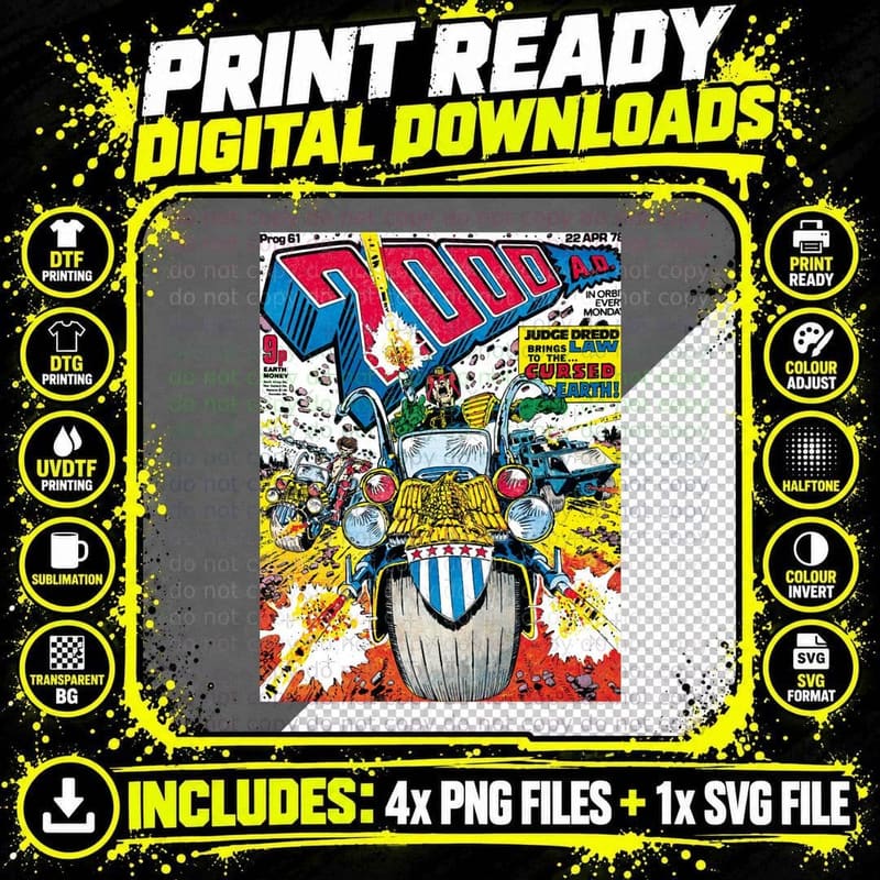 Judge Dredd Mega-City One T-Shirt, Retro Sci-Fi Style Png SVG Digital Bundle