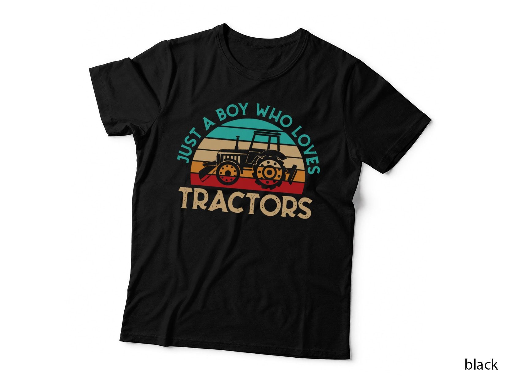 Just a Boy Who Loves Tractors, Vintage Retro Sunset Farm T-Shirt