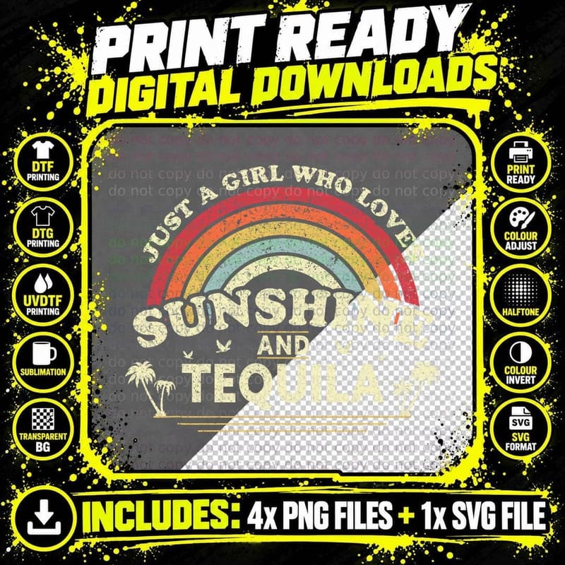 Just a Girl Who Loves Sunshine and Tequila T-Shirt Png SVG Digital Bundle