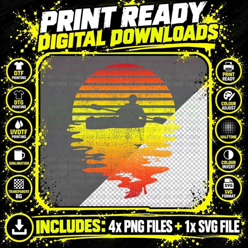 Kayaking Vaporwave Sunset Vintage T-Shirt Png SVG Digital Bundle
