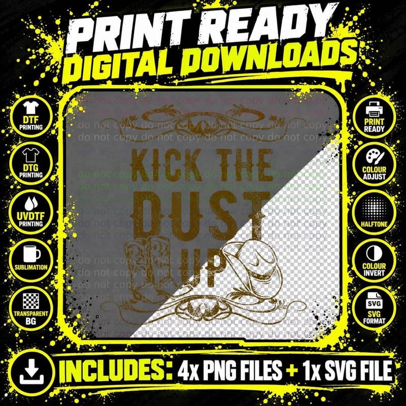 Kick the Dust up Retro Country T-Shirt Png SVG Digital Bundle