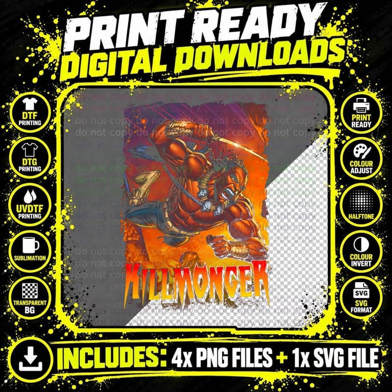 Killmonger Villain Retro Comic Art, Fire Sword Leap Pose Png SVG Digital Bundle