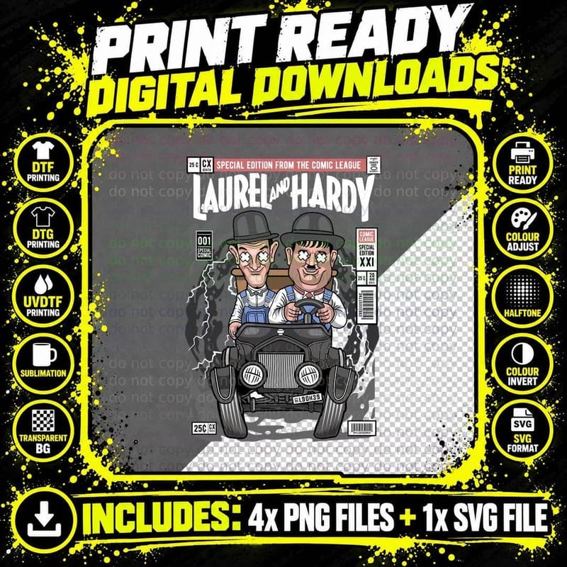 Laurel and Hardy Bowler Hats Classic Car Comic Special Png SVG Digital Bundle