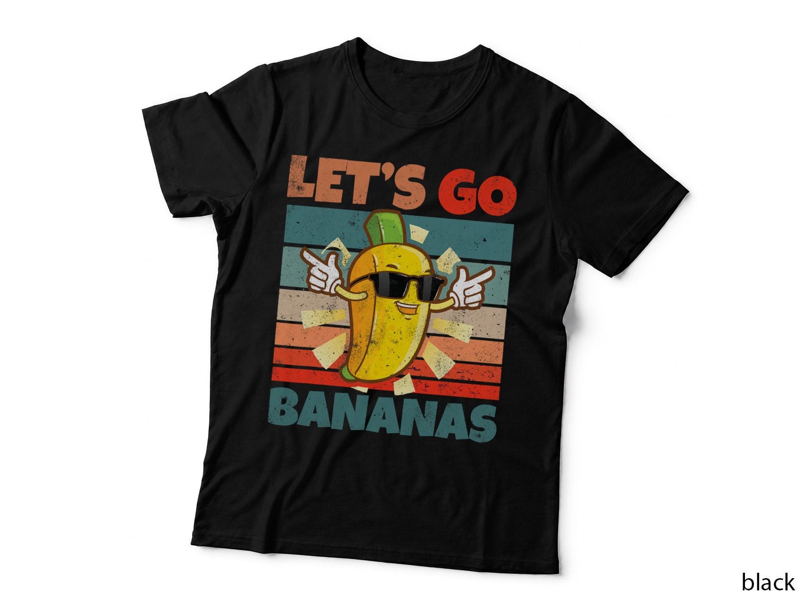 Let's Go Bananas Retro T-Shirt, Sunglasses Banana Cartoon, Sunset Stripe