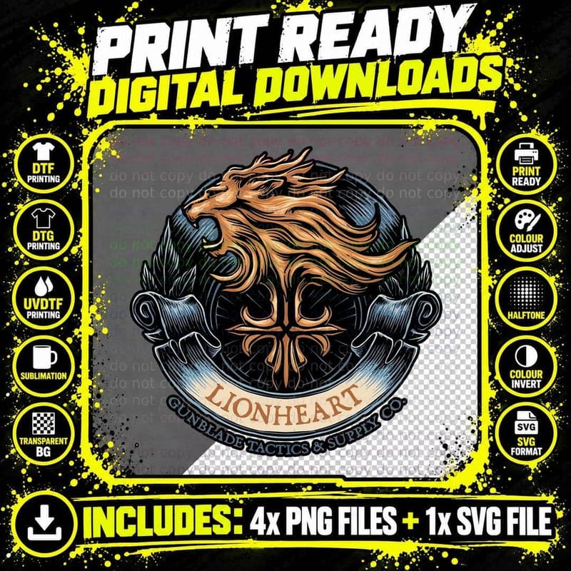 Lion Head Logo T-Shirt, Vintage Tattoo Style Tee Png SVG Digital Bundle