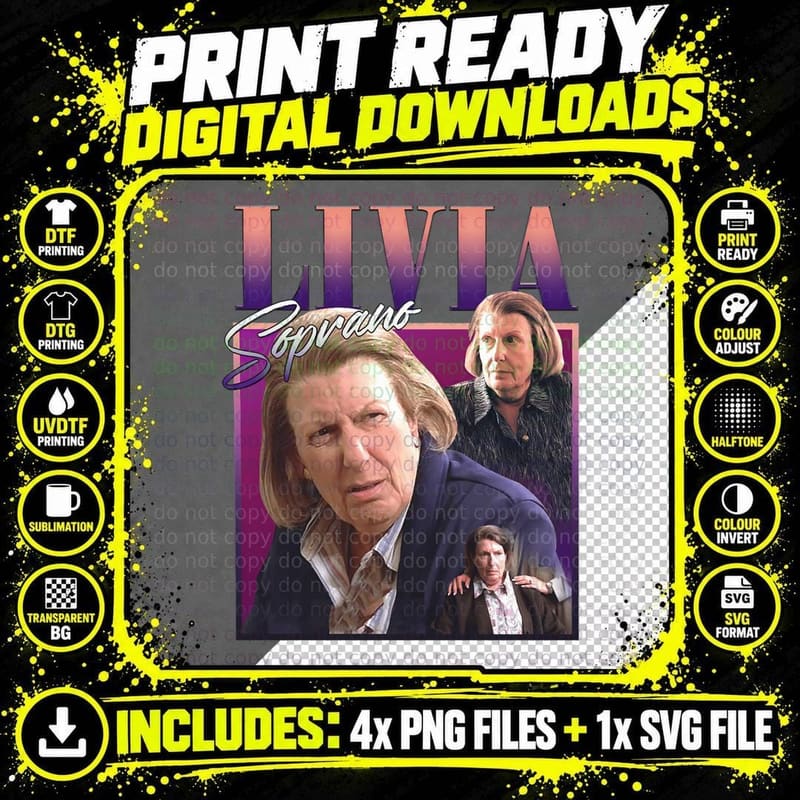 Livia Soprano 90S Retro Homage Three-Photo Purple Png SVG Digital Bundle