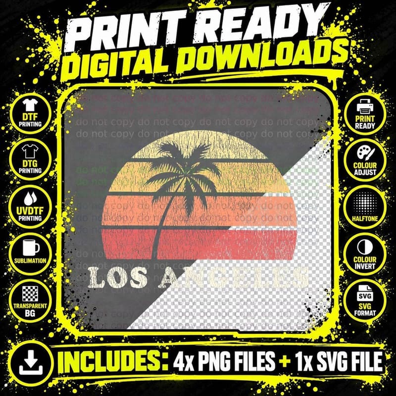 Los Angeles CA Vintage 70s Retro Throwback Design T-Shirt Png SVG Digital Bundle
