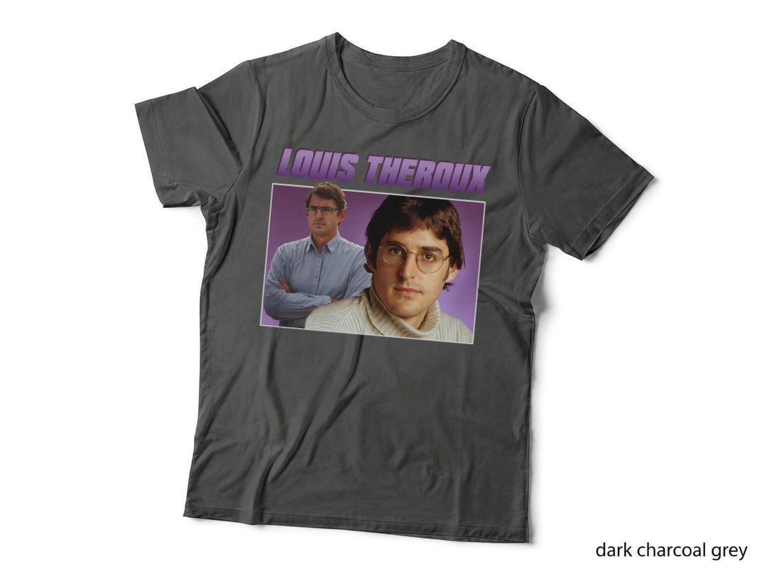 Louis Theroux 90S Homage Purple Two-Photo Portrait Retro T-Shirt