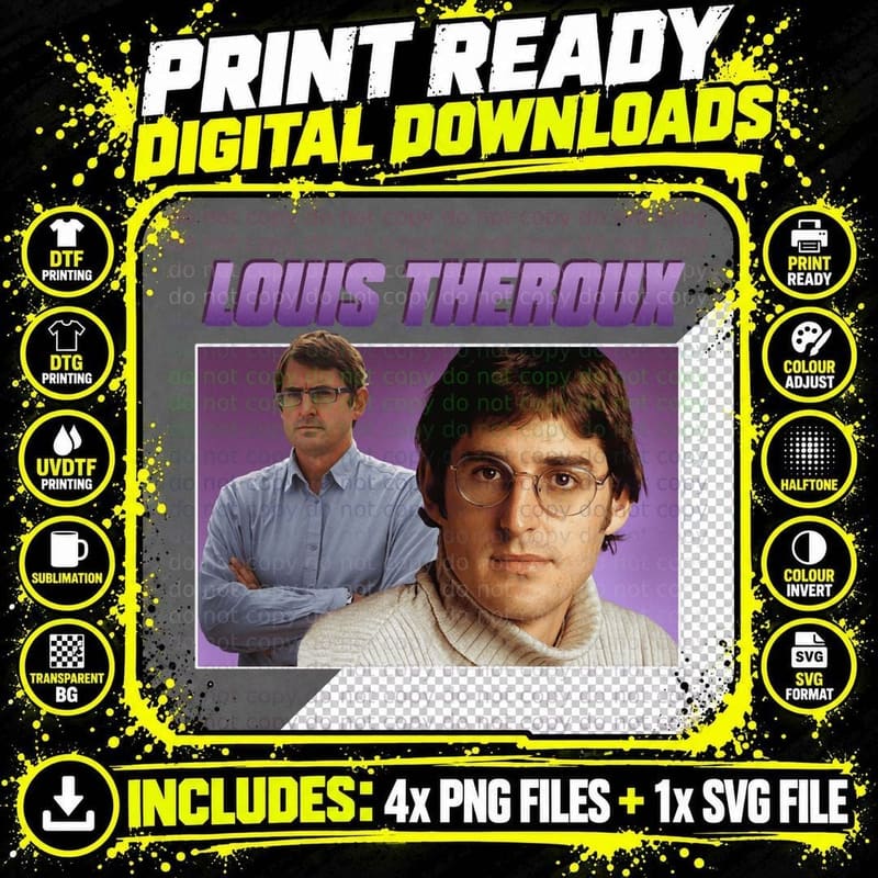 Louis Theroux 90S Homage Purple Two-Photo Portrait Retro Png SVG Digital Bundle