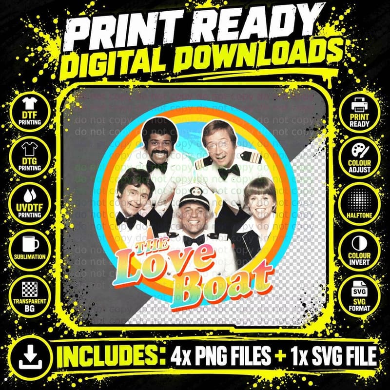 Love Boat Retro TV Cast T-Shirt, Rainbow Circle Design Png SVG Digital Bundle