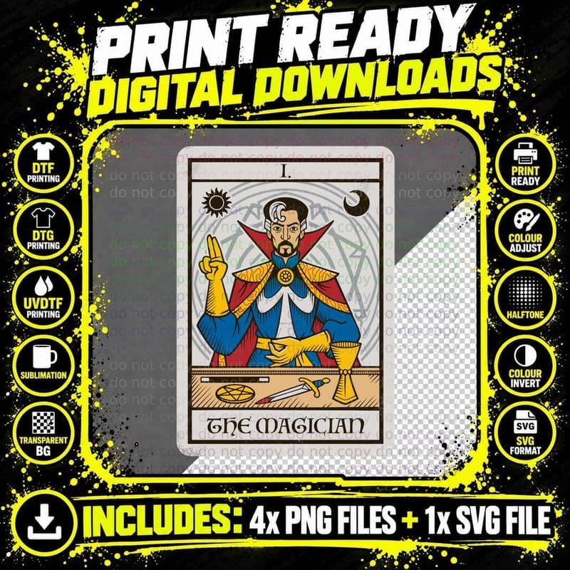 Magician Tarot Card T-Shirt, Retro Superhero Sorcerer Png SVG Digital Bundle