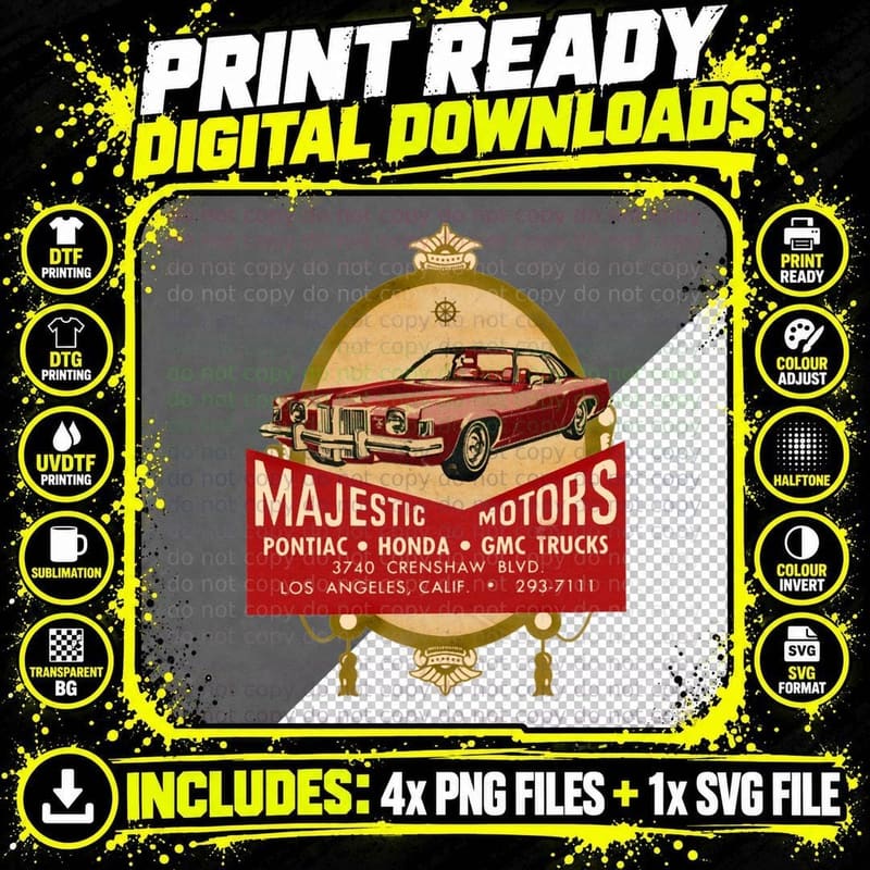 Majestic Motors Vintage Car T-Shirt, Classic Auto Print Png SVG Digital Bundle