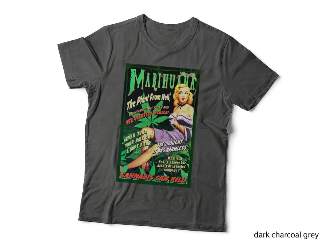 Marihuana Retro Propaganda Pin-Up T-Shirt, Vintage Cannabis, Novelty