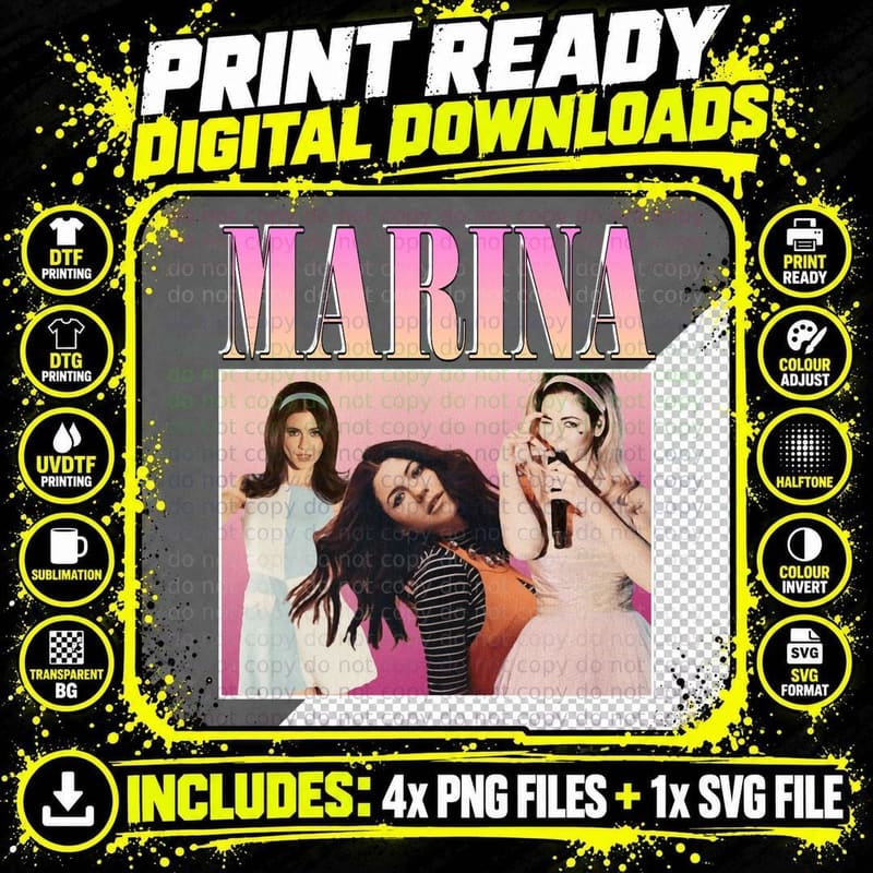 Marina and the Diamonds 90S Retro Triple Photo Homage Png SVG Digital Bundle