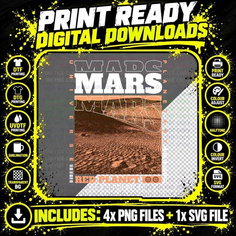 Mars Retro Desert Landscape Print T-Shirt Png SVG Digital Bundle