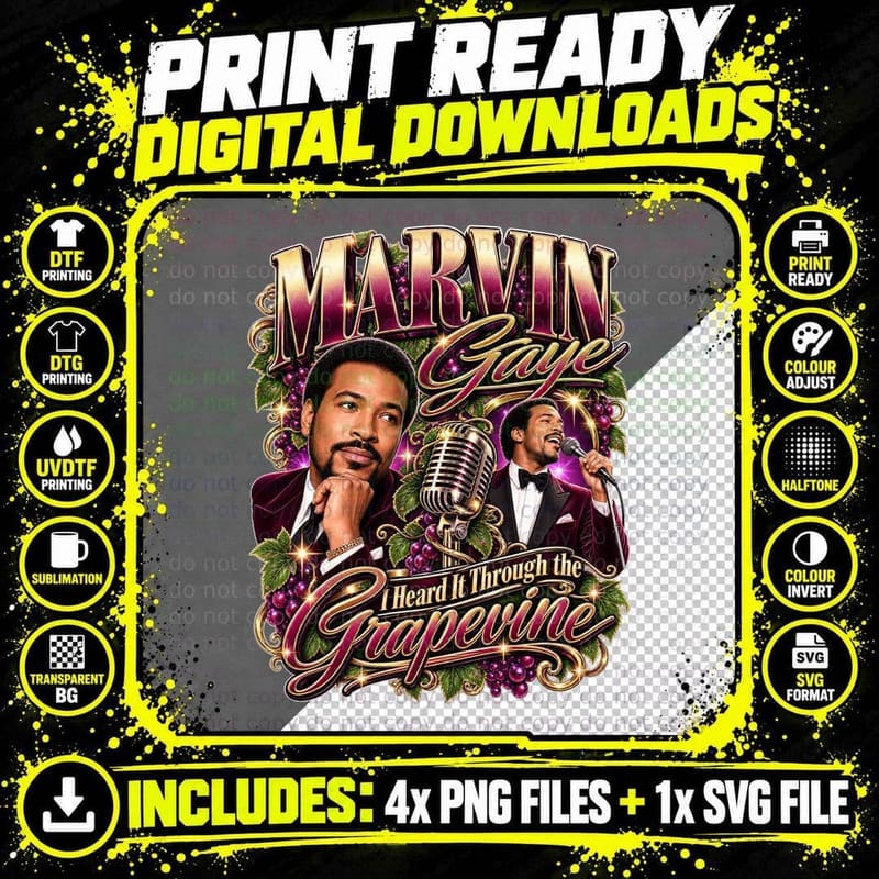 Marvin Gaye Grapevine 1968 Motown Soul Vintage Retro Png SVG Digital Bundle