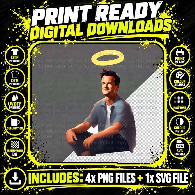 Matthew Perry Angel Halo T-Shirt, Comedy Icon Png SVG Digital Bundle