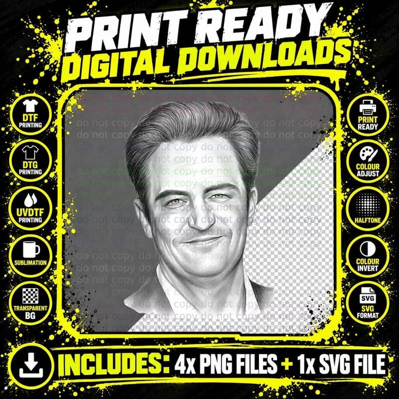 Matthew Perry Celebrity Portrait T-Shirt, Vintage Style Png SVG Digital Bundle