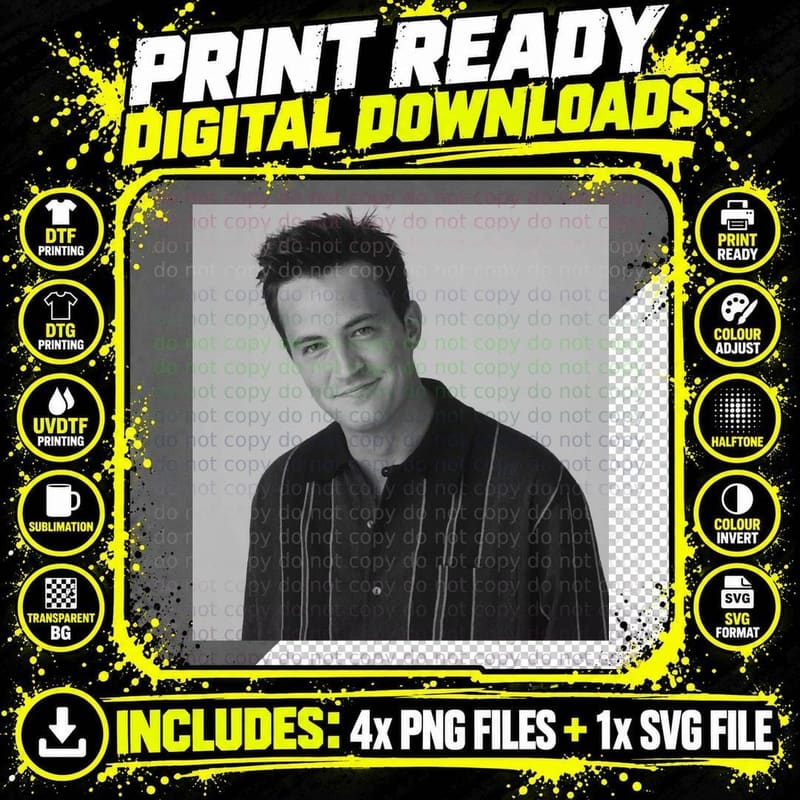 Matthew Perry Graphic T-Shirt, Retro 90s TV Icon Png SVG Digital Bundle