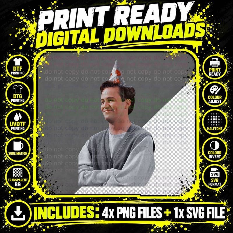 Matthew Perry Party Hat T-Shirt, 90s TV Icon Png SVG Digital Bundle
