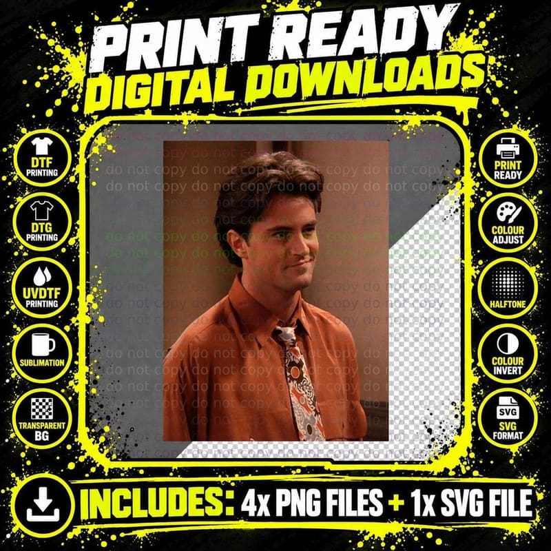 Matthew Perry T-Shirt, 90s TV Icon, Throwback 80s Style Png SVG Digital Bundle