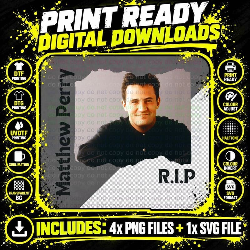 Matthew Perry T-Shirt, Actor Fan Art, Retro TV Icon Png SVG Digital Bundle