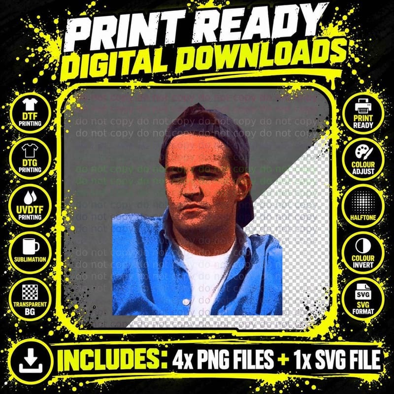 Matthew Perry T-Shirt, Pop Culture Icon, 90s Nostalgia Png SVG Digital Bundle
